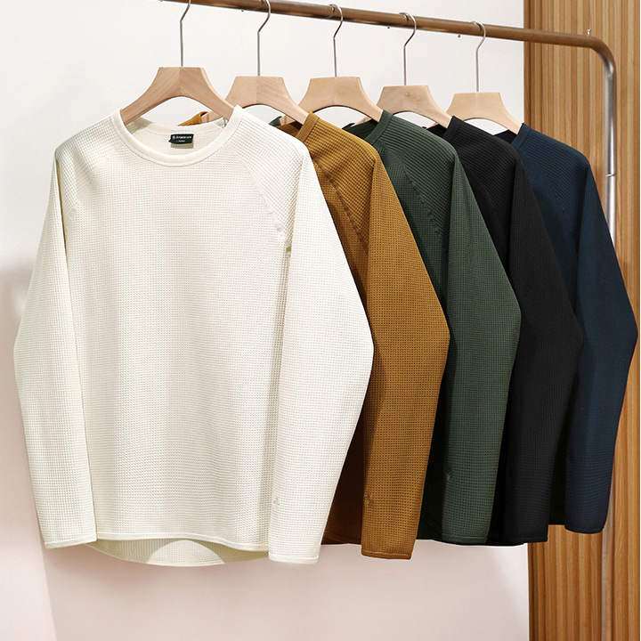 Yishu Heavyweight Lightweight New Waffle Sweat-Absorbent Quick-Drying Elastic Breathable Men's Autumn and Winter Long-Sleeved T-Shirt Sweatshirt