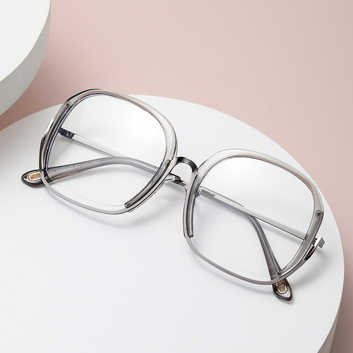 68040 Metal Half-Circle Rimless Glasses Frame  New Simple and Stylish Unisex Blue Light Blocking Flat-Sided Glasses