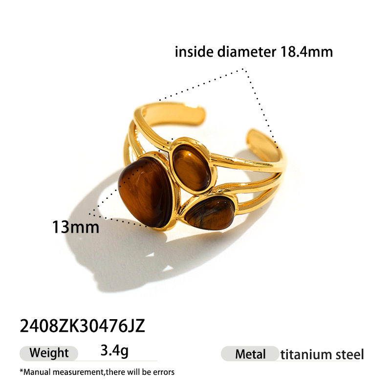 Anillo de piedra de ojo de tigre de acero inoxidable TENA de Europa y los Estados Unidos exagerado alto nivel de explosión transfronteriza anillo de nicho de titanio no se desvanece