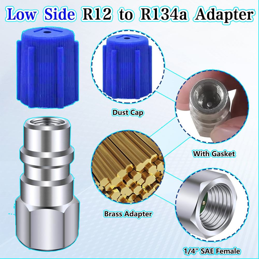 R12 to R134A 1/4'' High and Low Pressure Conversion Fitting for Car Air Conditioning Refrigerant Adding Fluorine System