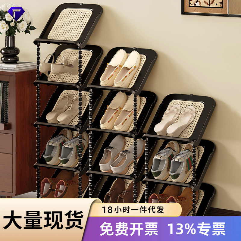 【Premium Selection】Rattan Woven Vintage Style Shoe Rack for Home Entryway Storage, Multi-Layer Shoe Cabinet, Multi-Functional Shoe Storage Rack