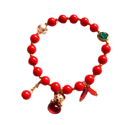New Year of the Tiger red bead bracelet for women live broadcast imitation red stone crystal sand gold lucky round bead bracelet