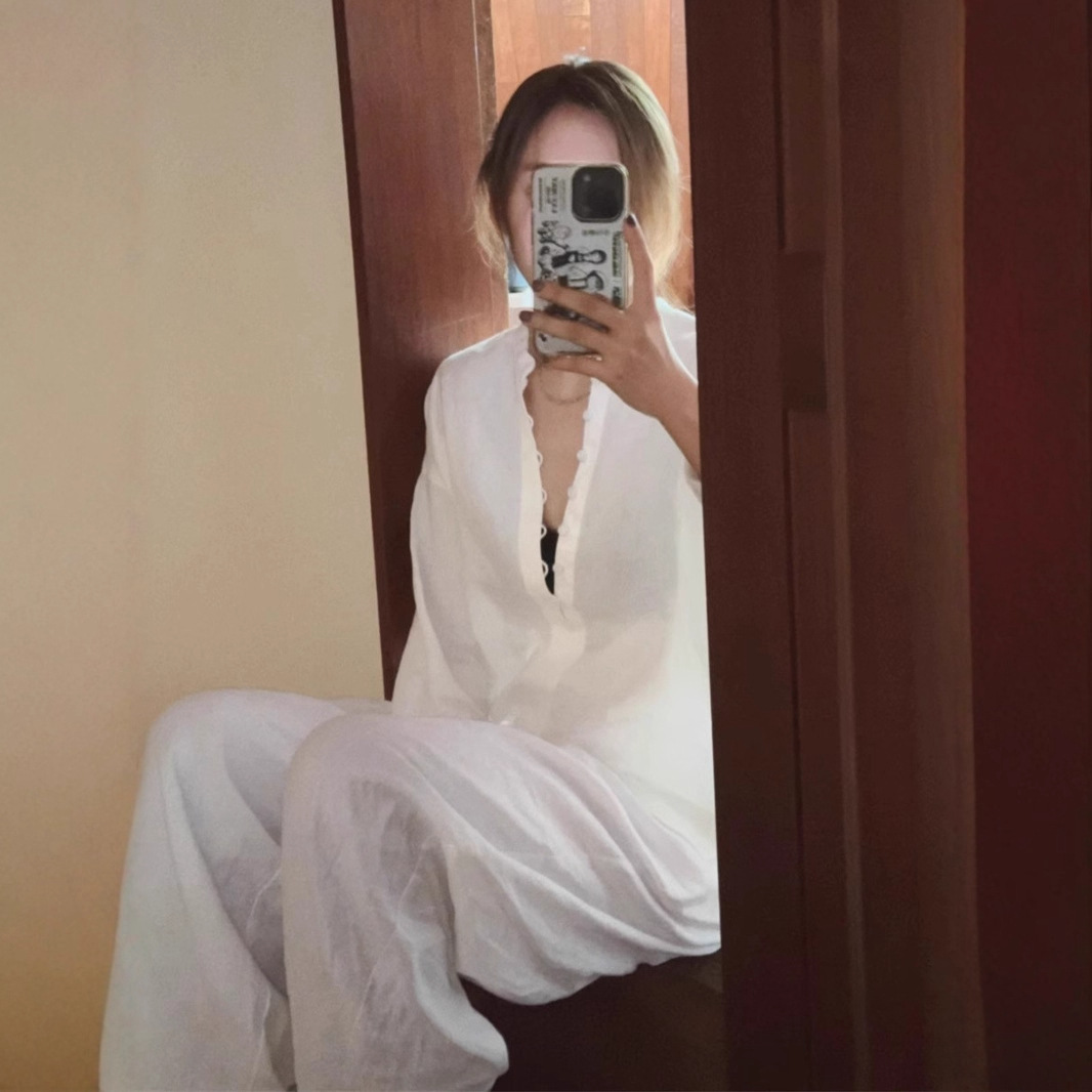 苎麻天丝上衣夏季半开襟排扣女式衬衫通勤女装宽松休闲上衣C0802