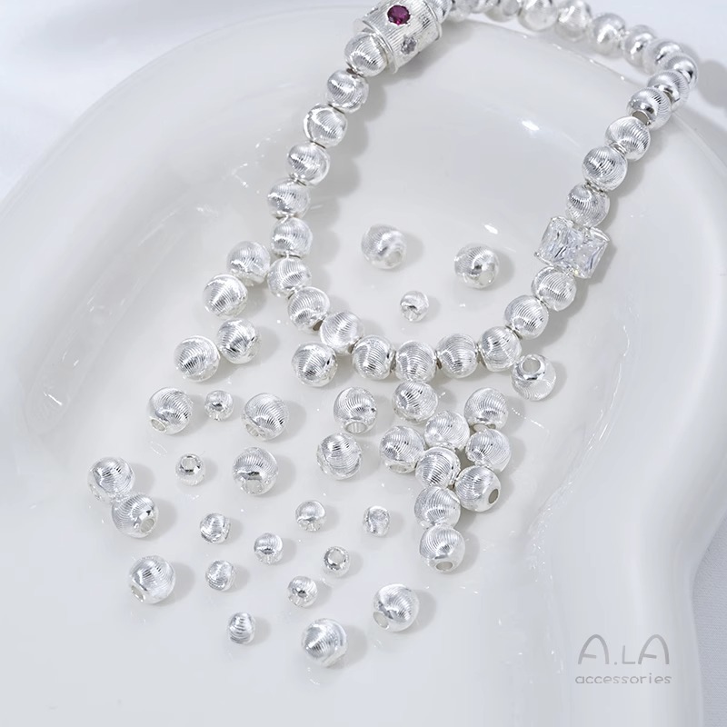 Wholesale Beaded Silver-Plated Fine-Textured Cat's Eye Faceted Brushed Round Beads DIY Pearl Bracelet Jewelry Spacer Beads