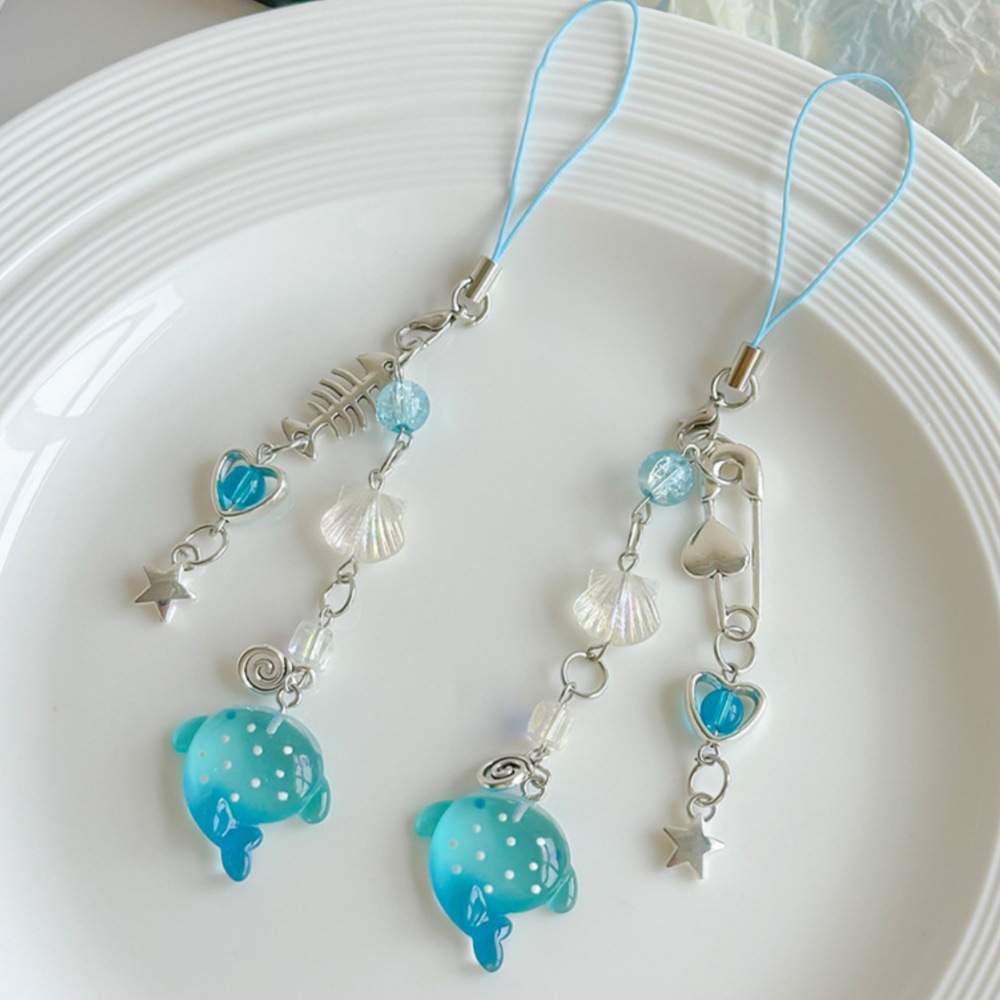 Blue Spotted Shark Phone Case Pendant Card Holder Heart Pendant Chain Ccd Camera Bag Keychain Chain