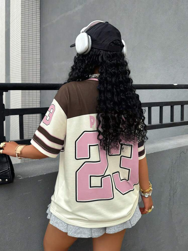 国境を越えた貿易ヨーロッパとアメリカの新しい夏の女性のTシャツ、パーソナライズされたトレンディなストリートスタイルのルーズプリントVネック半袖トップ|undefined