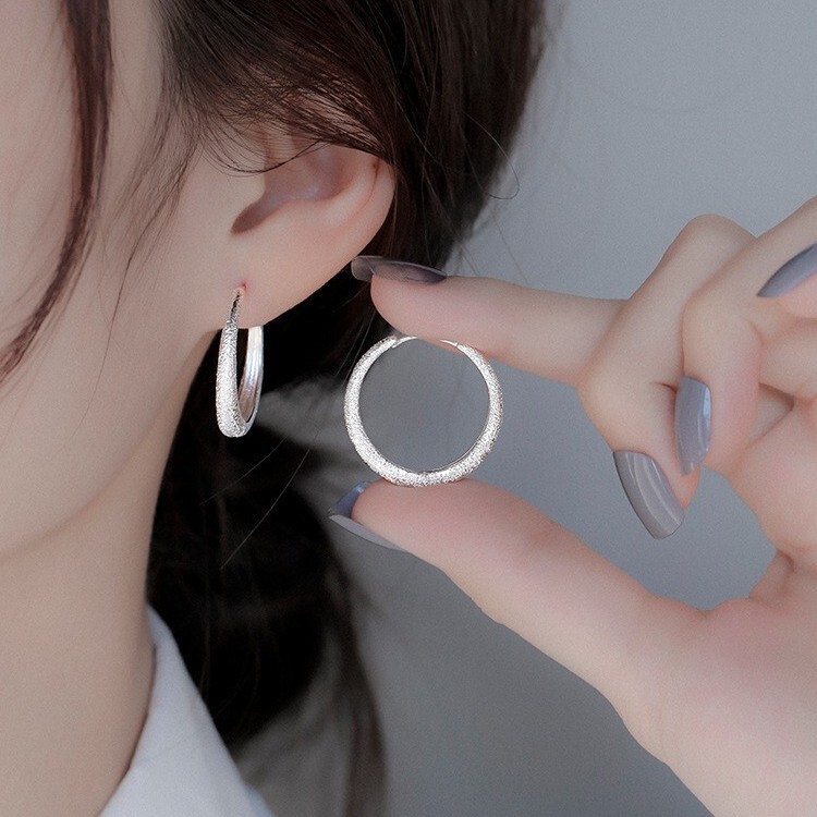 Sparkling Earrings Circle Simple Elegant Flash Light Luxury High-end Star Ear Buckle French Niche Earrings