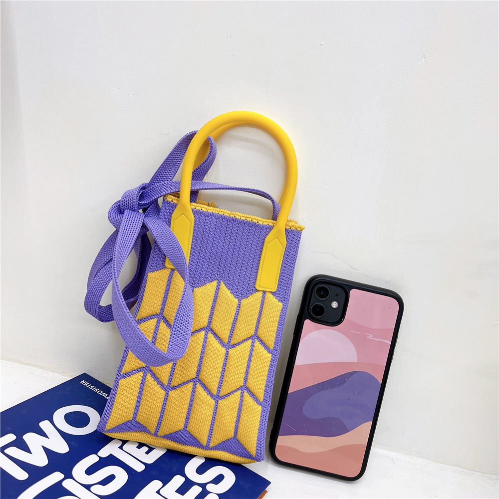 Bolsa de teléfono móvil Plaid bolsa de mensajero de las mujeres Mini pequeño bolso pequeño lindo ligero cuatro estaciones bolso de punto