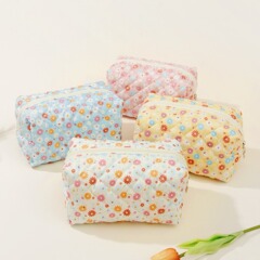 跨境收納化妝包新款棉布彩色花朵收納包學生可愛碎花絎縫夾棉工廠