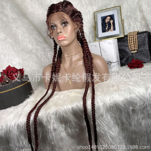 Amazon transfronterizo de cuatro hebras trenzadas frente de encaje de fibra química cubierta de cabeza trenzada peluca de encaje 0037