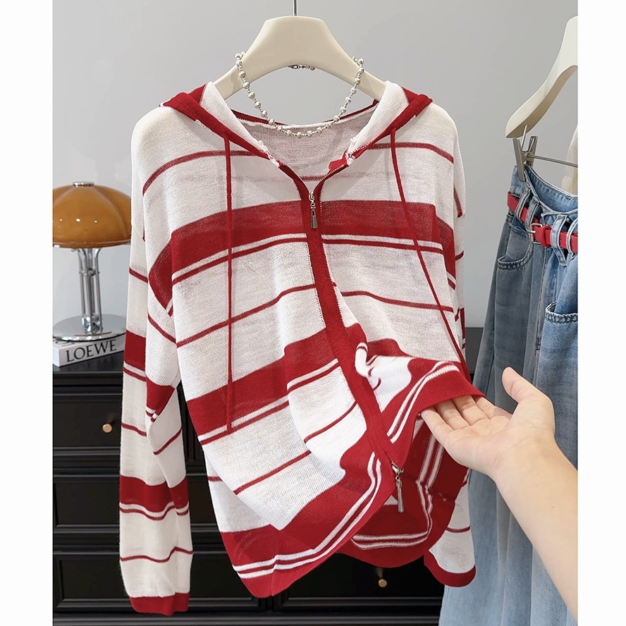 条纹针织开衫女2025夏季流行单品时尚外搭短款空调防晒衫外套上衣