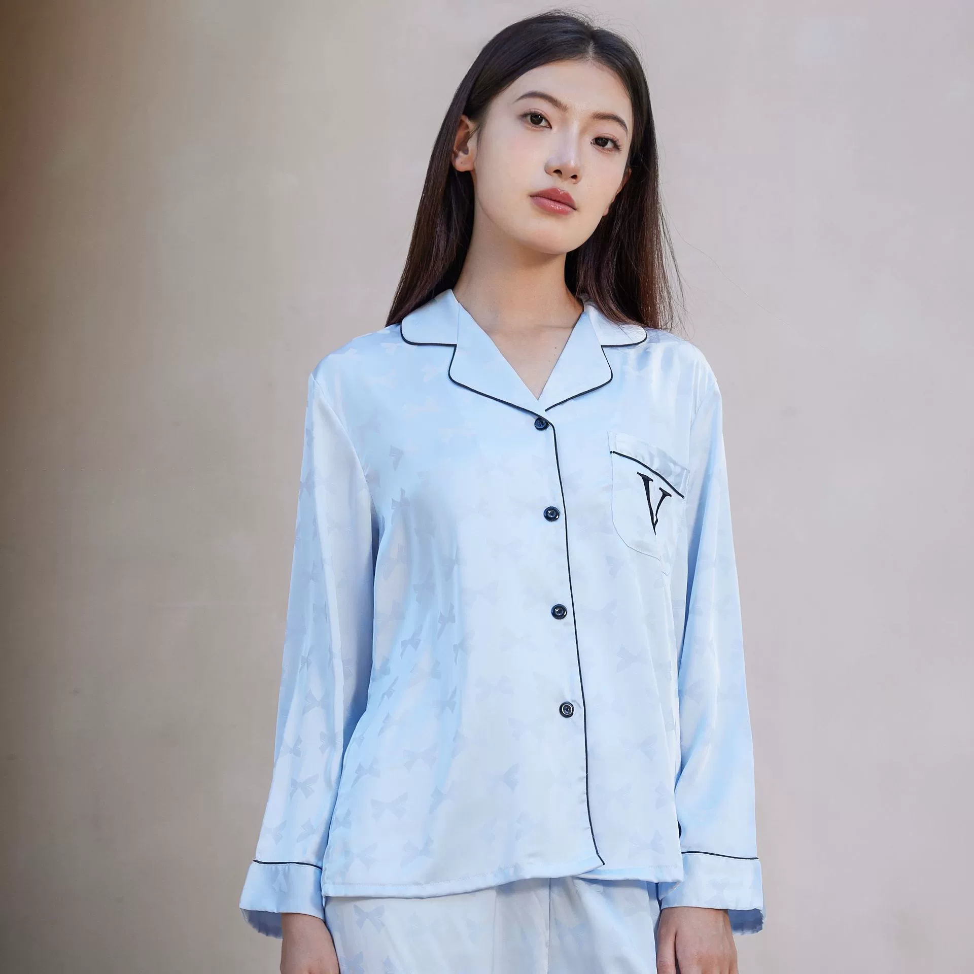 Ледяная шелковая пижама леди весна и осень бант жаккардовая вышивка модная сладкая тонкая домашняя одежда из двух частей