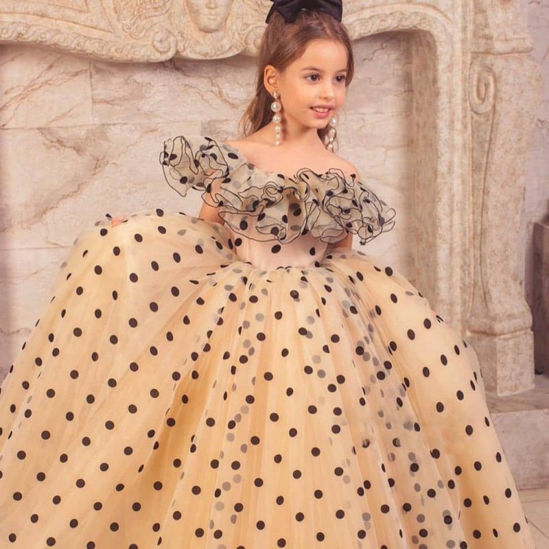 Formele meisjesjurk met stippen prinsessenstijl voor feestjes_voghion.com