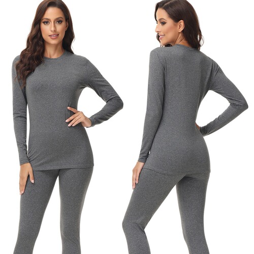 Women's round neck warm innerwear set, autumn and winter warm innerwear set with round neck tops and bottoms