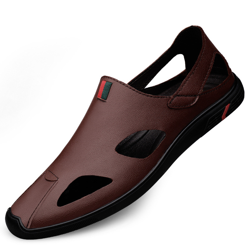 Men's Trendy Sandals 2021 Cool New Summer Baotou Sports Hole Shoes Leather Shoes Soft Leather Men's Beach Shoes