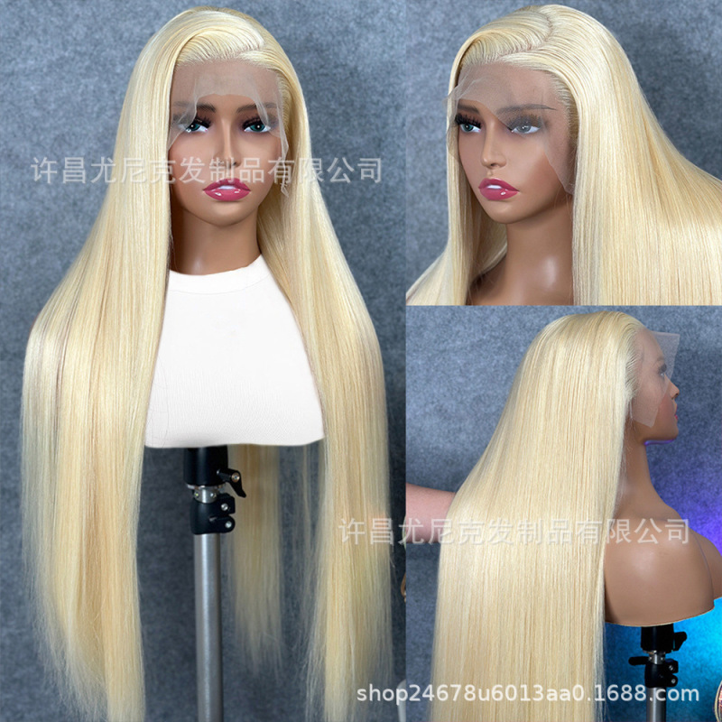 613 # Wig Cap 13*4 Front Lace Women's 100% Human Hair Platinum Blonde Cross-Border Supply