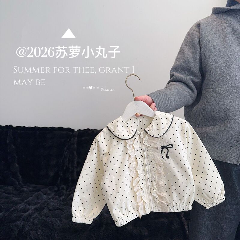 2026 Spring 0-4 Years Old Girls' Trendy Polka Dot Round Neck Zip-Up Jacket Small Jacket Top