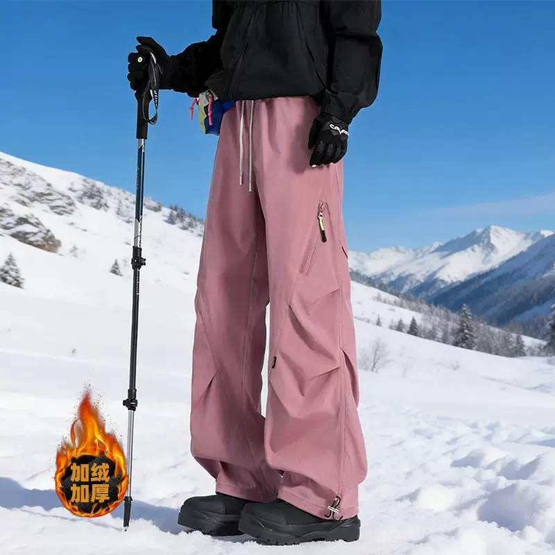 冬季三防冲锋裤户外登山滑雪情侣长裤宽松百搭加绒保暖休闲裤子
