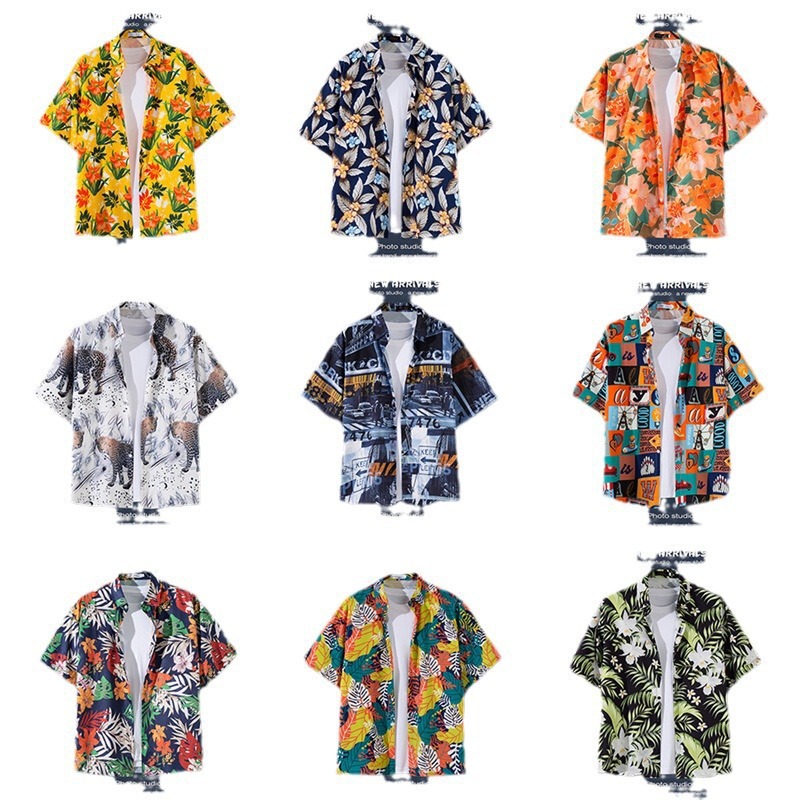 Seaside Vacation All-Match Floral Shirt Men's Short-Sleeved Ins Loose Hawaiian Retro Style Beach Shirt Jacket