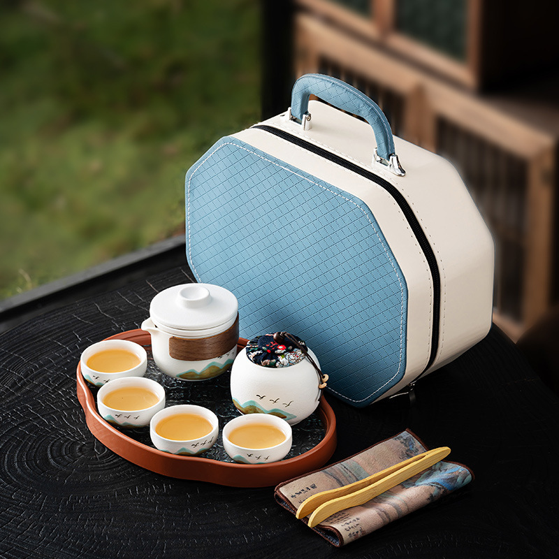 Outdoor Rustic Pottery Green Mountain Bird Design Hand-Held Teapot Travel Set for Car, Business, Camping, Quick Tea Brewing Cup, Customizable Outdoor Rustic Pottery Green Mountain Bird Design Hand-Held Teapot Travel Set for Car, Business, Camping, Quick Tea Brewing Cup, Customizable