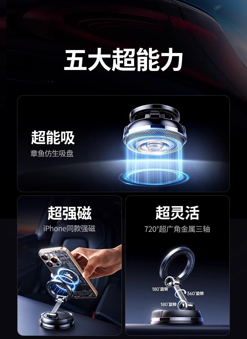 New magnetic phone holder: foldable, rotatable, multi-functional, and ultra-stable. Vacuum-suction car phone holder