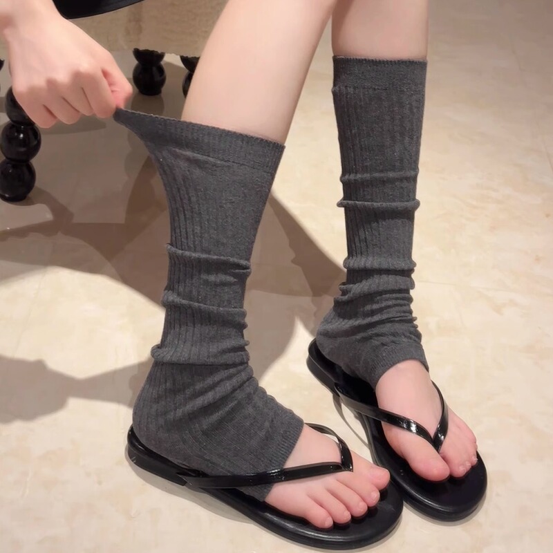 Korean Style Open-Toe Flip-Flops with Foot Straps, Thin Miu Socks for Outerwear, Trendy Half-Foot Cotton Leg Warmers That Make You Look Slimmer