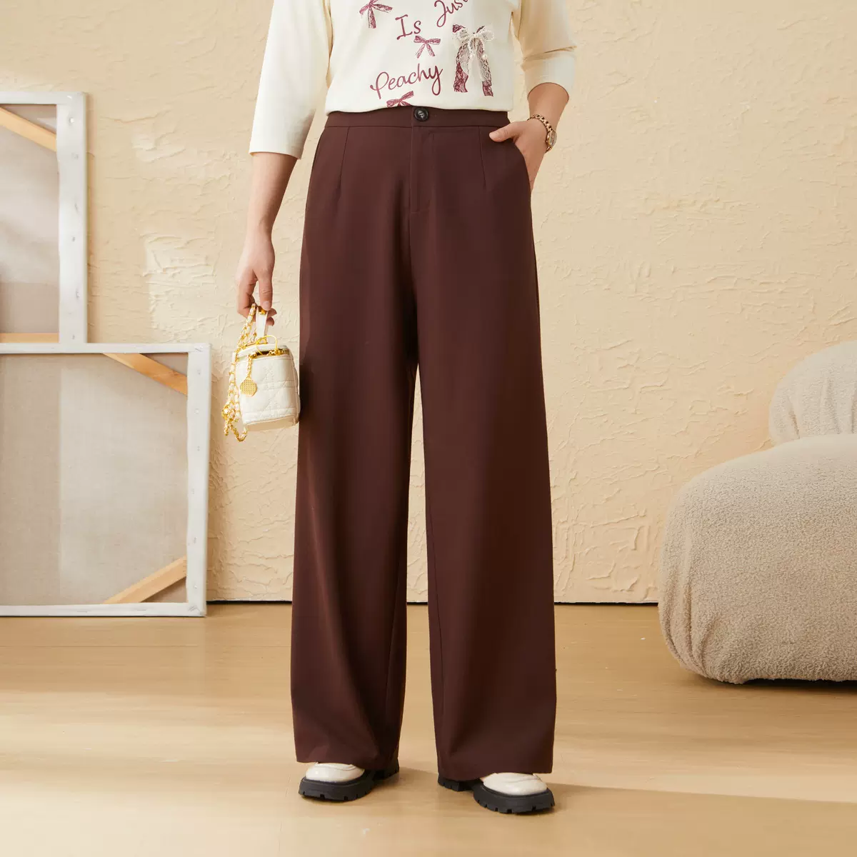 采多宝大码女装胖mm2025冬季新款百搭直筒阔腿西装长裤EDK6016