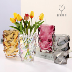 New European-style living room glass vase decorative ornament, lightweight diamond high-end sense, transparent flower vase, wholesale