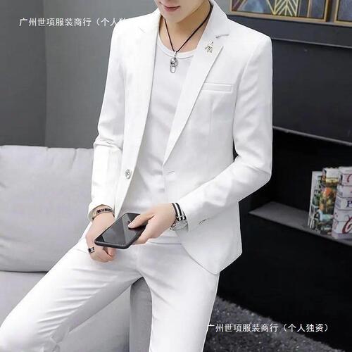 Autumn/Winter Thick Korean Men's Casual Suit Top Coat Set of Two, Dark Green British Style Slim Fit Single Piece Thick Version
