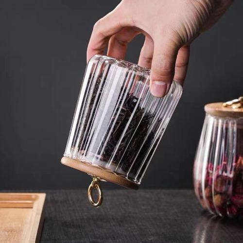 Transparent glass bottle sealed jar tea jar household food grade large capacity sugar jar jar bamboo lid storage jar