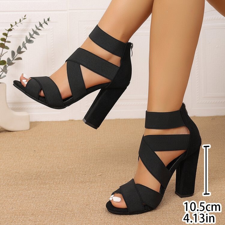 Cross-border plus-size high-heeled sandals for women, in stock, new summer styles, European and American fashion, chunky heels, back zipper, sexy sandals