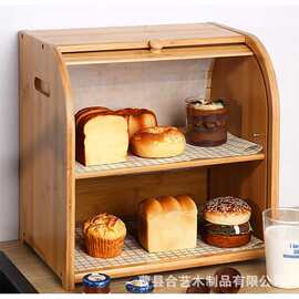 竹制面包箱 家用厨房竹质面包箱食品点心储藏箱跨境批发批发