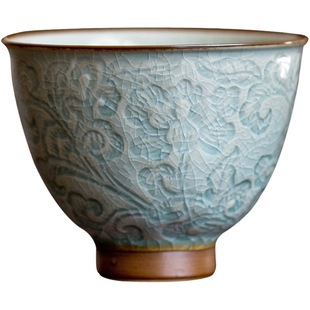 Secret glaze relief tangzhilian tea cup ceramic tea cup single household tea cup kung fu tea set Master Cup
