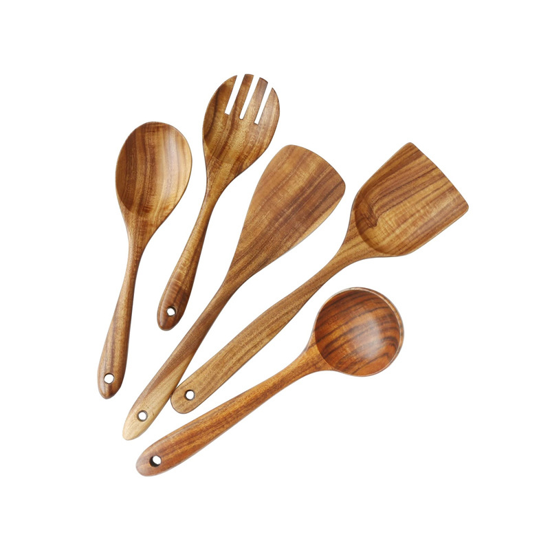 Teca madera antiadherente panela de cocina pala de madera mango largo pala de verduras hojas pequeñas acacia set de cocina herramientas de cocina