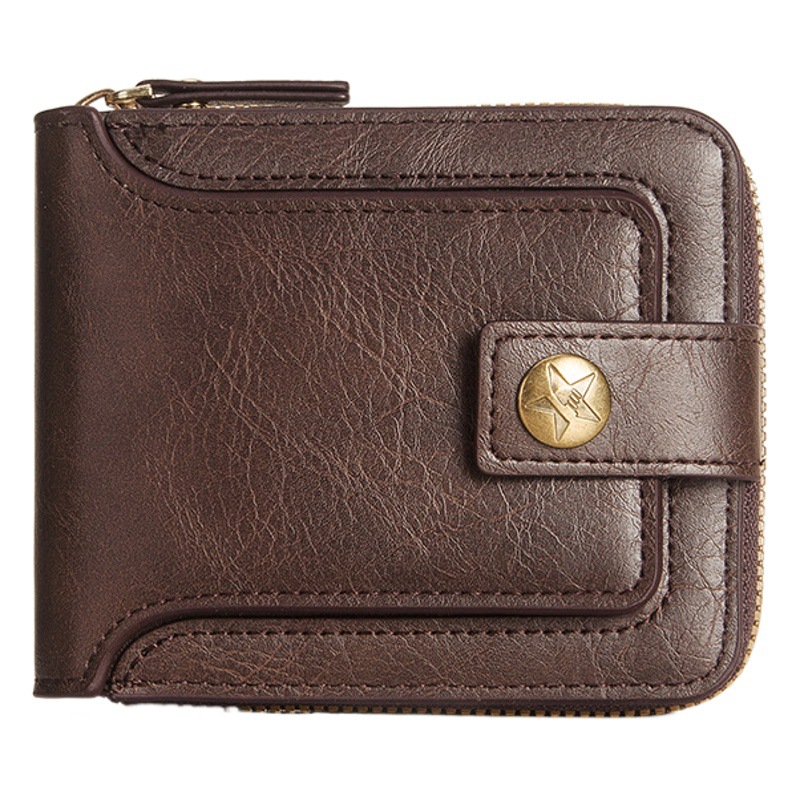 Estilo retro europeo y americano nuevos hombres billetera corta cremallera hebilla de gran capacidad Multi-Tarjeta billetera con cremallera para hombres