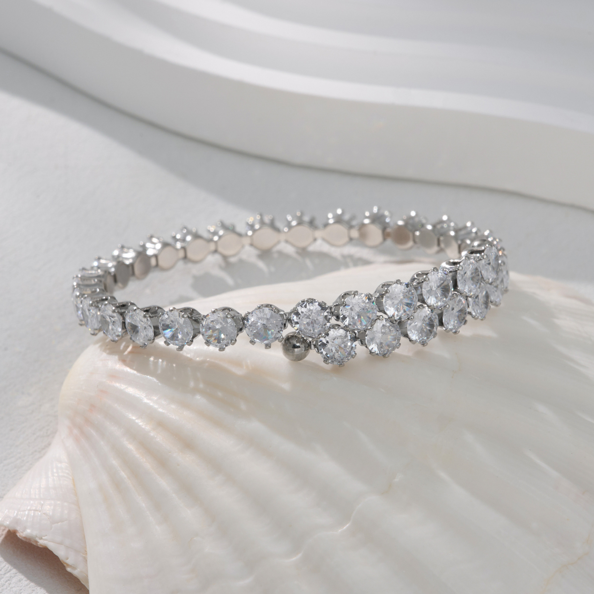 Bangle Classification 304 Stainless Steel Chain Material Elegant Glam Geometric Titanium Steel Tennis Chain Bangle In Bulk