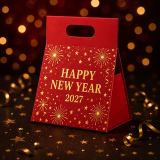 新年折叠盒定制LOGO印刷红色折叠手提礼品盒 新年节日折叠盒定制