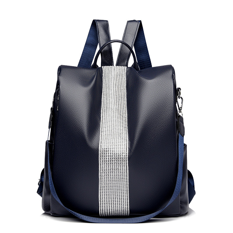 Nueva PU textura de cuero suave mochila de las mujeres de gran capacidad de Diamantes incrustado mochila de viaje de hombro de la manera simple bolsa de viaje