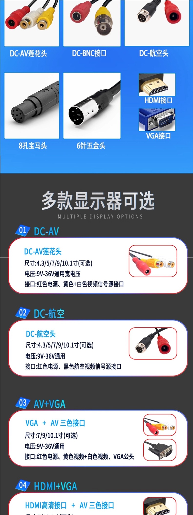 4.3-Inch 5-Inch 7-Inch 9inch 10inch Hd Vehicle-Mounted Lcd Monitor Truck Four-Way Monitoring All-In-One Display