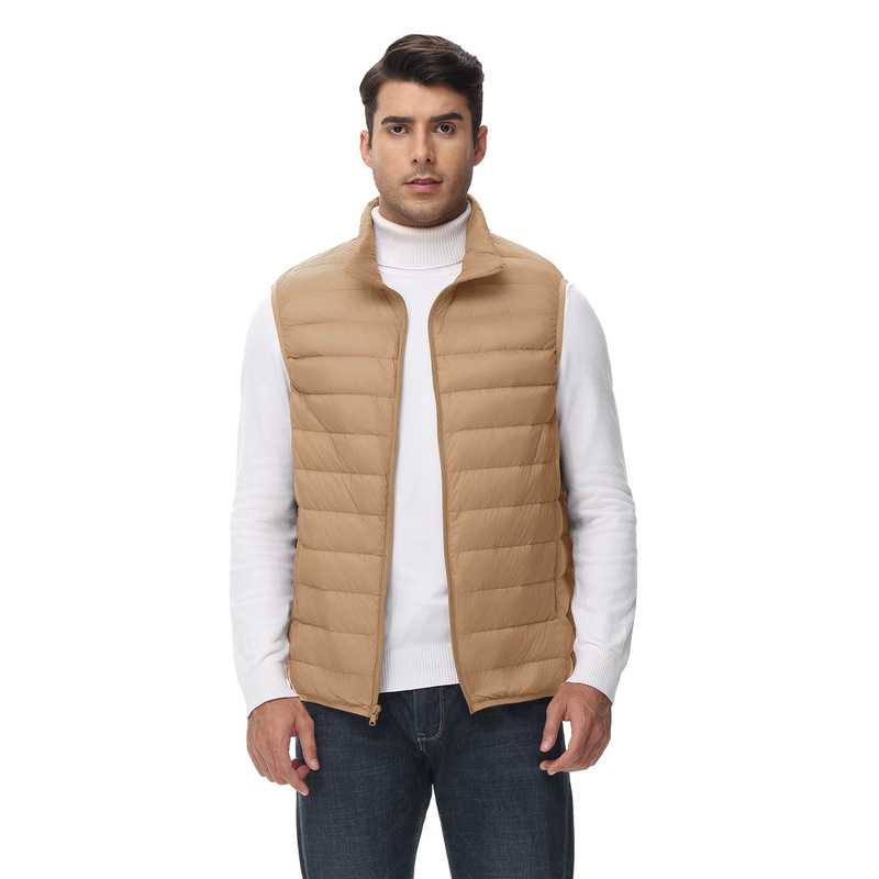 Cross-border light down vest men's and women's white duck down warm vest winter stand collar sleeveless vest logo printing