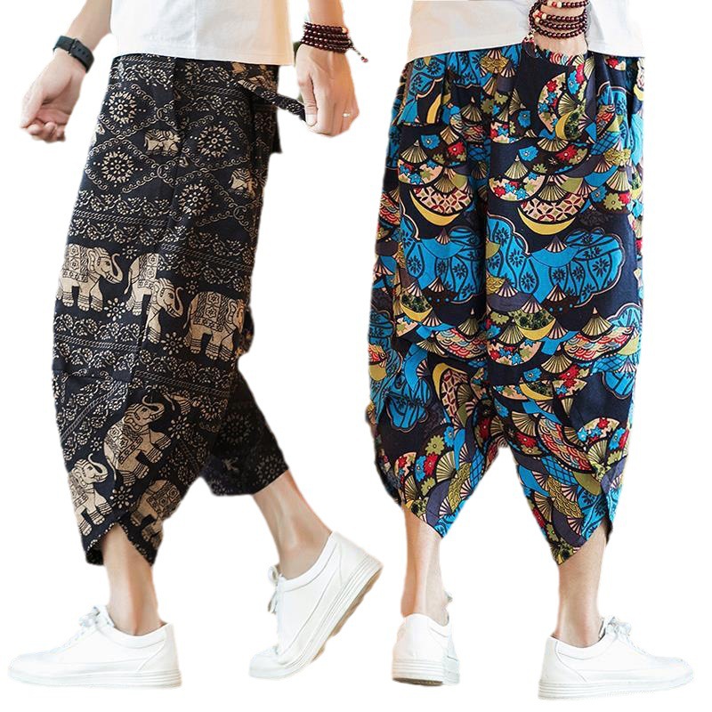 Tailandia elefante pantalones de los hombres de estilo chino de gran tamaño pantalones recortadas marca de moda tailandesa playa pantalones Myanmar Dai rábano pantalones cortos
