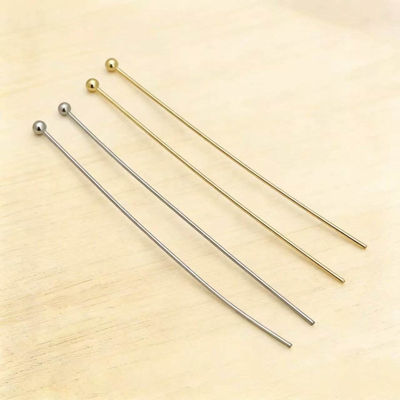 保色铜质球针电镀耳坠耳钉吊坠圆头珠针diy手工饰品配件厂家批发
