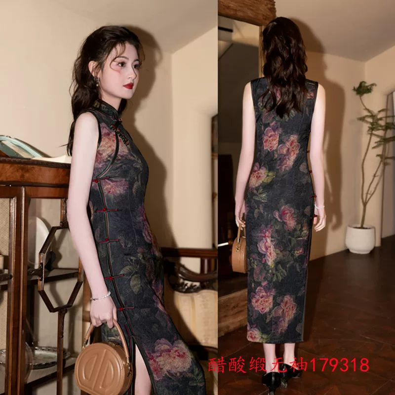 Retro long summer cheongsam sleevless, for middle age