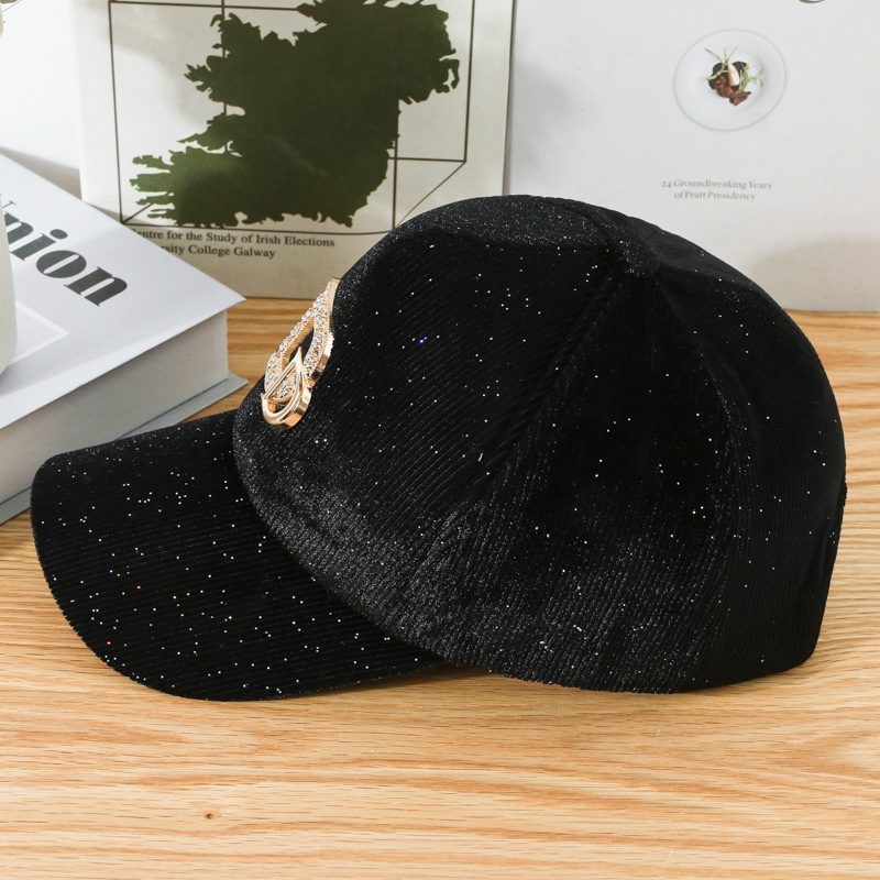 Velvet Baseball Cap Women's Korean-style ins Autumn and Winter D Letter Diamond Cap Sunshade Thickened Warm Hat