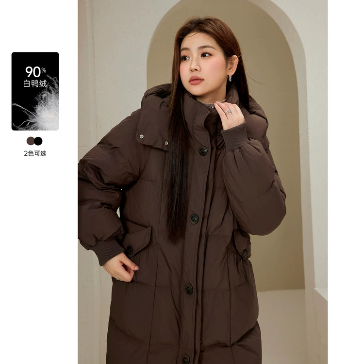[90% утиного пуха] Длинный красивый большой размер женский толстый теплый средний длинный пуховик с капюшоном толстый мм зимний новый
