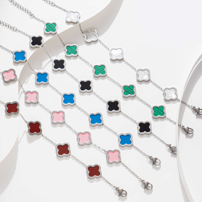 Non-fading Titanium Steel Golden Four-leaf Clover Fritillaria Bracelet Women's European and American Style Fashion Simple Light Luxury Four-leaf Clover Mori Style