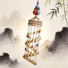 特色东巴手绘彩绘天然葫芦草鼓风铃新款创意图腾手工艺品挂饰铃铛