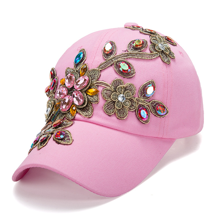 Boné de beisebol de algodão para mulher com strass e girassol_voghion.com