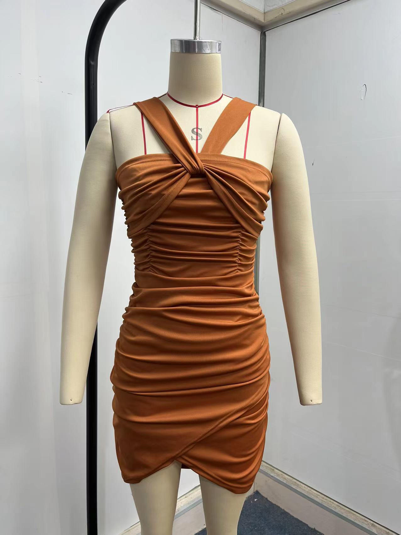 Women Clothing Sexy Dress Summer Sexy Cross Twist Strap Backless Pleated Hip Dress