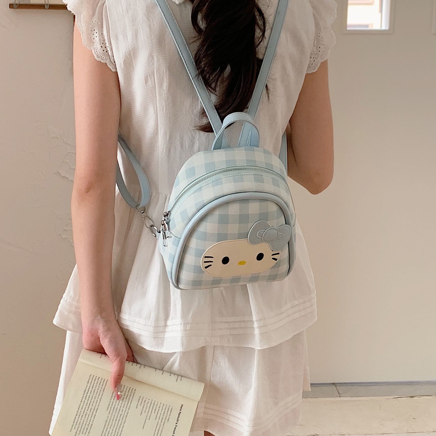 Cat2026 viento de verano mochila de chicas mini mochila encantadora para mujeres punto de onda diario púrpura versátil nuevo